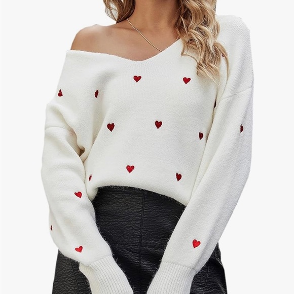 ecowish Sweaters - Ecowish Women’s Valentine Heart Sweater V Neck